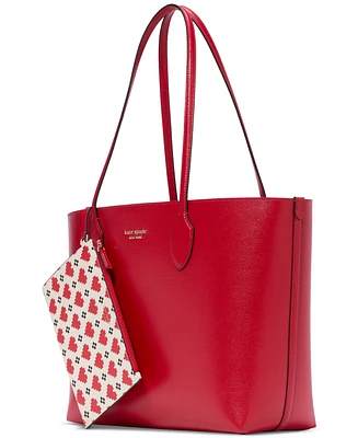 kate spade new york Bleecker Pixelated Hearts Pop Print Crossgrain Leather Medium Tote with Removable Pouch