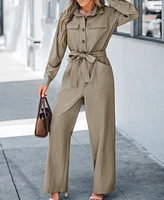 Cupshe Women's V Neck Button-Up Front Tie Waist Jumpsuit