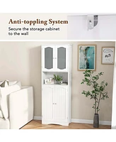 Costway 64.5" Tall Bathroom Cabinet with Tempered Glass Doors Adjustable Shelves