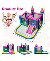 Gymax Inflatable Unicorn-themed Bounce House 6-in-1 Kids Bounce Castle w/ 735W Blower