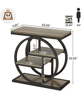 Tribesigns End Table Set of 2, 4-Tier Narrow Side Table with Storage Shelves, Wood Small Sofa Side Table with Geometric Metal Frame, Industrial Bedsid