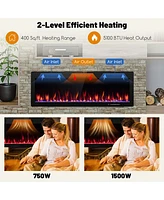 Costway 50" Linear Electric Fireplace 1500W Recessed Wall-Mounted with Multi-Color Flame