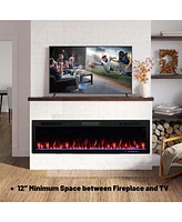 Costway 60" Linear Electric Fireplace 1500W Recessed Wall-Mounted with Multi-Color Flame