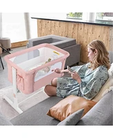 Gouun Portable Baby Bedside Bassinet with 5-level Adjustable Heights and Travel Bag