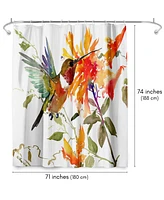Americanflat 71x74 Hummingbird and Orange Flowers Shower Curtain - 100% Polyester Shower Curtain