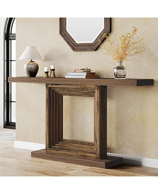 Tribesigns 55-Inch Console Table for Entryway, Farmhouse Hallway Foyer Table with Unique Square Cutout Base, Long Wood Console Table for Living Room,