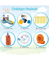 Gymax Inflatable Water Slide Park Bounce House Splash Pool Water Cannon w/680W Blower