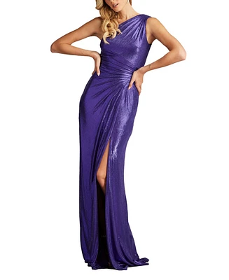 Tadashi Shoji Women's Gaelia One Shoulder Draped Metallic Gown