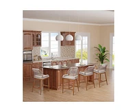 Woven Outdoor Counter Height Bar Stools Chairs Set of 2, Rattan Garden with Aluminum Frame, Modern Barstool Backrest for Kitchen,