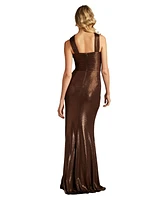 Tadashi Shoji Women's Jessa Metallic Crisscross Draped Halter Gown