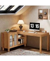 Tribesigns 59-Inch L Shaped Computer Desk with Cabinet, Farmhouse Corner Desk with Storage Shelves, L Shaped Executive Desk, Long Writing Desk for Hom