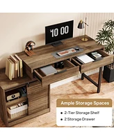 Tribesigns Computer Desk with 2 Drawers, Industrial Wooden Home Office Desks with Reversible Storage Cabinet, Rustic Writing Study Pc Desk with Printe