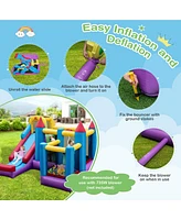 Gymax Inflatable Bounce House 5-in-1 Inflatable Bouncer Indoor&Outdoor w/ 680W Blower