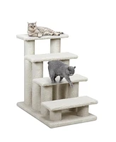 Sugift 4-Step Pet Stairs Carpeted Ladder Ramp Scratching Post Cat Tree Climber