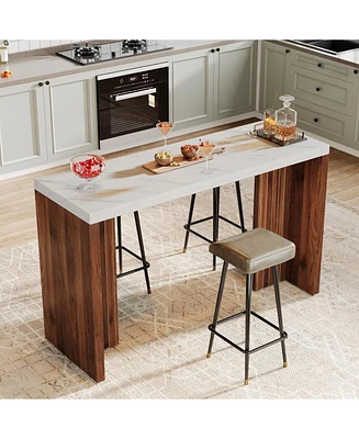 Tribesigns Home Bar Unit, 55.12-Inch Bar Table with a Faux Marble Finished Tabletop, Modern Freestanding Mini Bar for Home Kitchen, Living Room, Balco