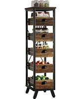 Tribesigns Wood Fruit and Vegetable Storage Rack, 5-Tier Narrow Snack Stand Fruit Basket Kitchen Stand, Pull-Out Utility Organizer for Kitchen, Living