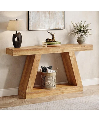 Tribesigns Farmhouse Console Table, 55-Inch Rustic Sofa Table with Storage, Industrial Wooden Entryway Table for Hallway, Living Room