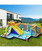 Gymax Inflatable Water Slide 7-in-1 Giant Kids Wet Dry Bounce House w/ 735W Blower