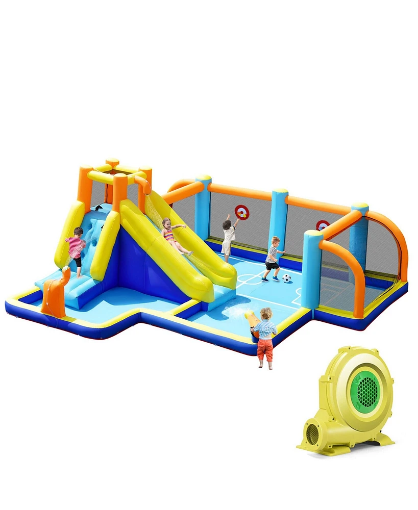 Gymax Inflatable Water Slide 7-in-1 Giant Kids Wet Dry Bounce House w/ 735W Blower