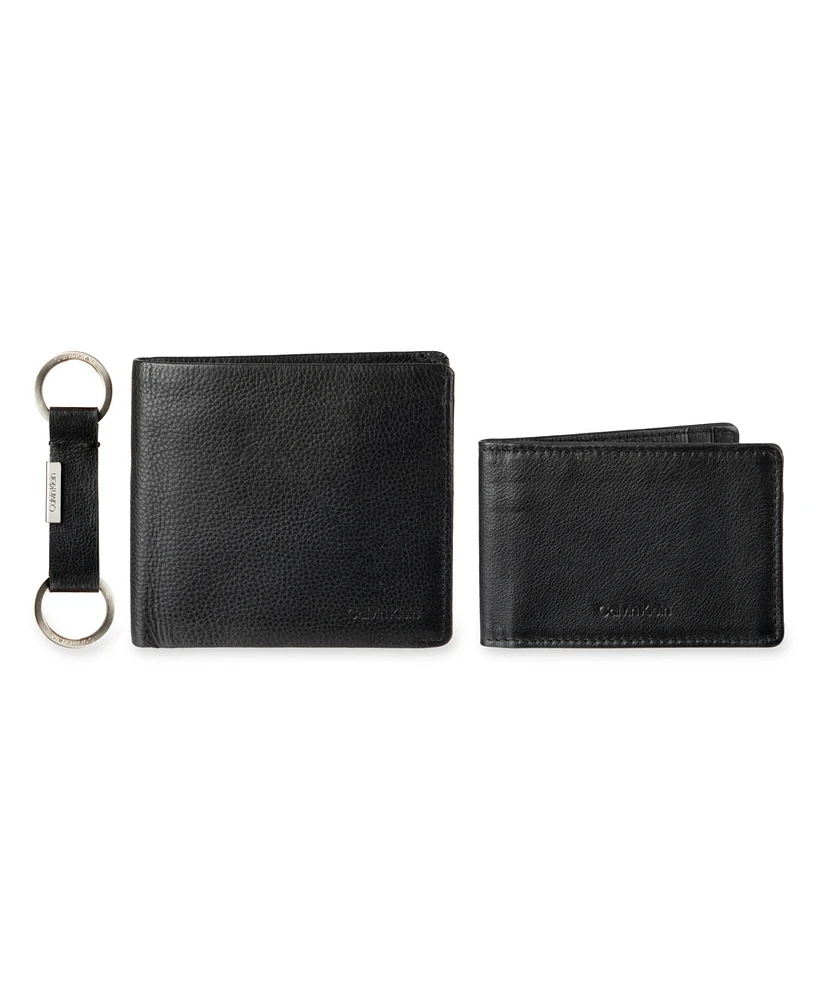 Calvin Klein Men's Rfid Billfold Wallet with Removable Front Pocket Wallet and Key Fob, 3-Piece Set