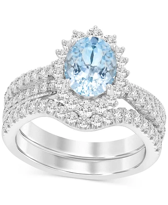 Aquamarine (1-1/2 ct. t.w.) & Diamond (7/8 Oval Halo Bridal Set 14k White Gold