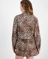 Ultra Flirt Juniors' Cotton Leopard-Print Twill Jacket