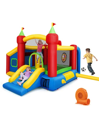 Gymax Kids Inflatable Bounce House Play Slide Jumping Castle Ball Pit with 550W Blower