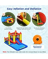 Gymax Inflatable Water Slide Castle Kids Bounce House Indoor & Outdoor w/ 480W Blower