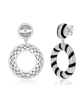 Suzy Levian New York Suzy Levian Sterling Silver Pave White Cubic Zirconia Black Enamel Circle Drop Earrings