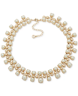 Anne Klein Gold-Tone Bead & Imitation Pearl Domed Statement Necklace, 16" + 3" extender