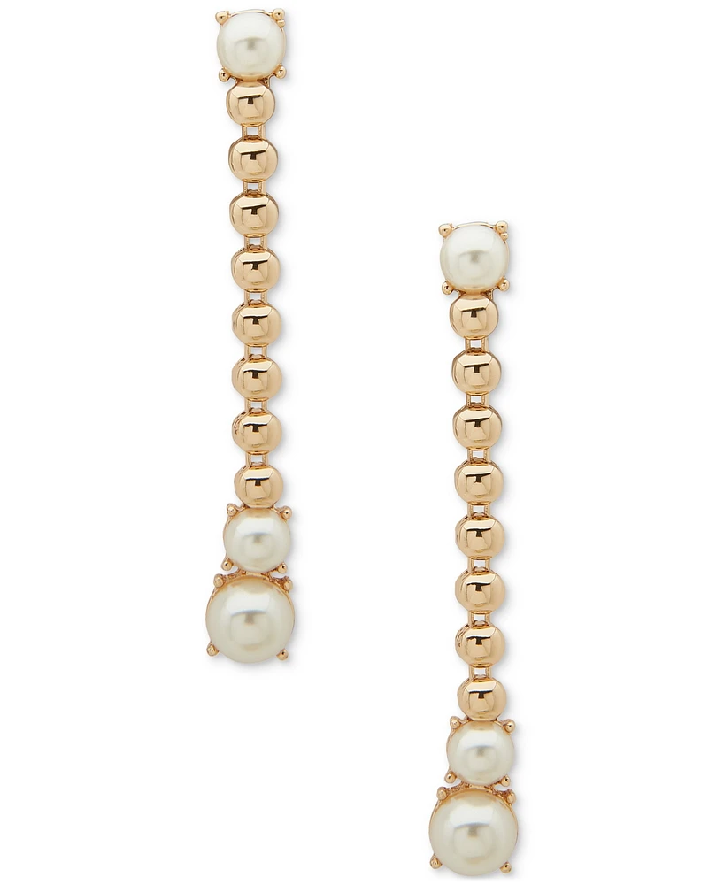 Anne Klein Gold-Tone Imitation Pearl & Polished Bead Linear Drop Earrings