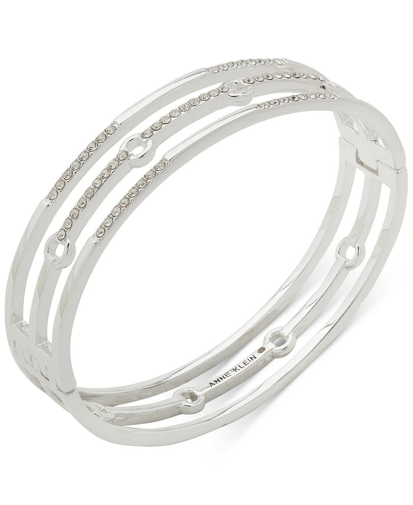 Anne Klein Silver-Tone Pave Triple-Row Bangle Bracelet