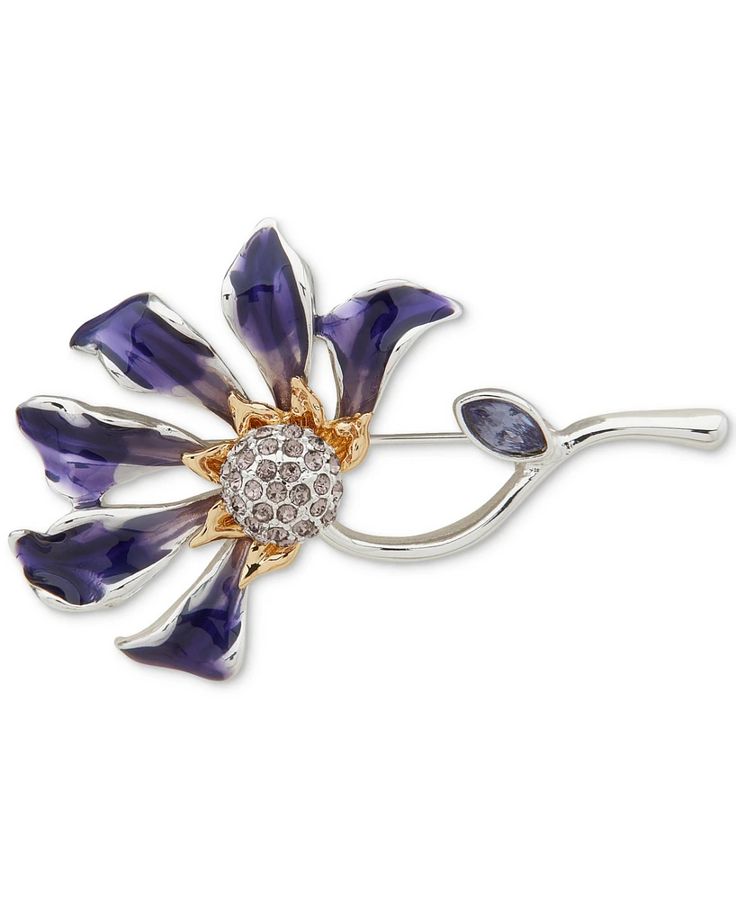 Anne Klein Two-Tone Pave & Marquise Crystal Flower Pin