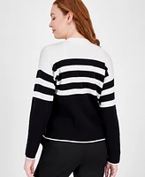 Anne Klein Petite Stripe Jacquard Button-Front Cardigan