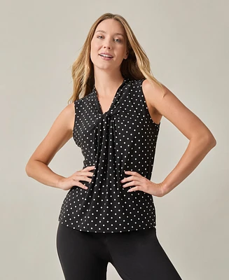 Kasper Women's Dot-Print Draped-Front Sleeveless Top