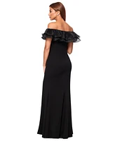Xscape Women's Ruffled Off-The-Shoulder Side-Slit Gown