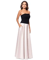 Xscape Women's Strapless Pleated-Top Mixed-Media Gown