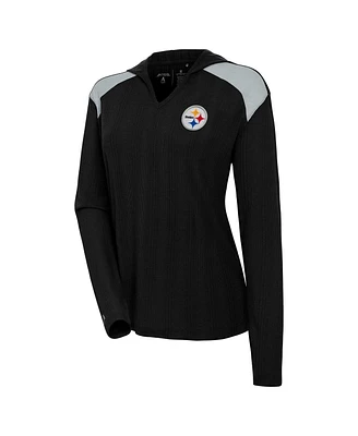 Antigua Women's Black Pittsburgh Steelers Opulent Long Sleeve Hoodie T-Shirt