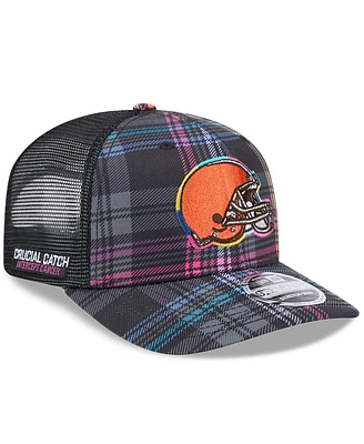 New Era Men's Black Cleveland Browns 2024 Nfl Crucial Catch Plaid 9SEVENTY Trucker Snapback Hat