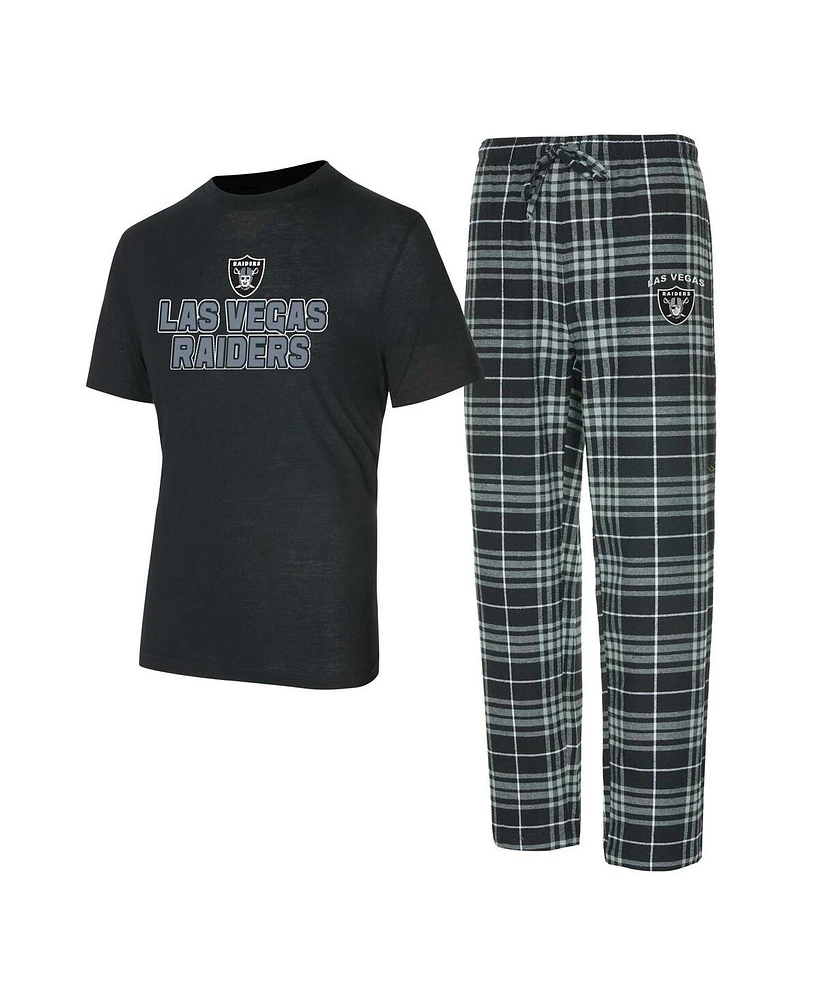 Concepts Sport Men's Black/Gray Las Vegas Raiders Vector T-Shirt Flannel Pants Sleep Set