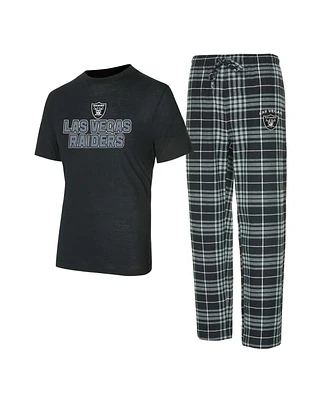 Concepts Sport Men's Black/Gray Las Vegas Raiders Vector T-Shirt Flannel Pants Sleep Set