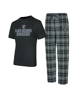 Concepts Sport Men's Black/Gray Las Vegas Raiders Vector T-Shirt Flannel Pants Sleep Set