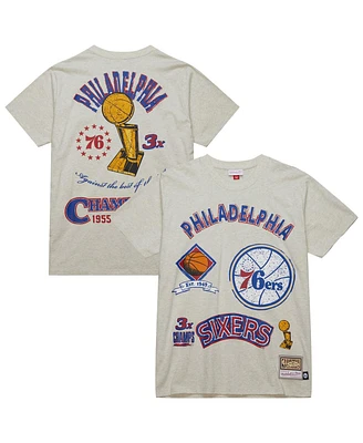 Mitchell & Ness Men's Oatmeal Philadelphia 76ers Hardwood Classics Legacy Defined Retro Championship T-Shirt