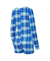 Concepts Sport Women's Royal Los Angeles Dodgers Ashford Plaid V-Neck Knit Romper