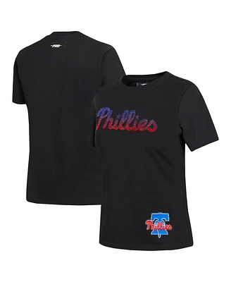 Pro Standard Women's Black Philadelphia Phillies Rhinestone Slim Fit T-Shirt