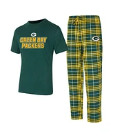 Concepts Sport Men's Green/Gold Green Bay Packers Vector T-Shirt Flannel Pants Sleep Set