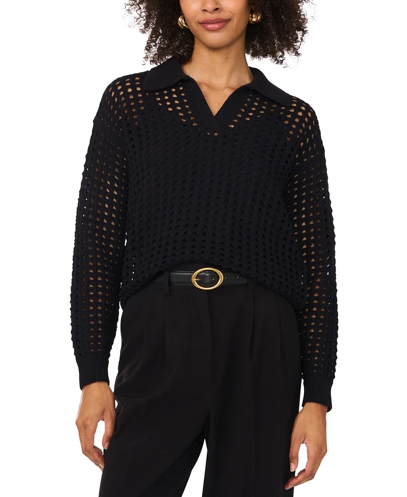 Vince Camuto Women's Mesh Stitch Johnny-Collar Sweater
