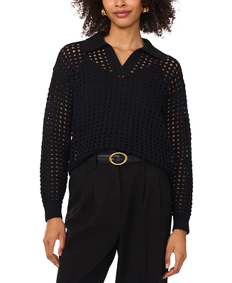 Vince Camuto Women's Mesh Stitch Johnny-Collar Sweater