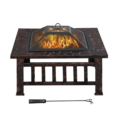 Yaheetech 32'' Outdoor Square Fire Pit with Cover & Poker