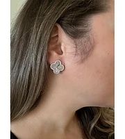 Rivka Friedman Rhodium Satin Finish Cubic Zirconia Clover Stud Earrings